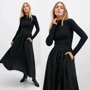 Marcella NYC Fillmore Dress Size M Black Long Sleeve Maxi French Terry Cotton